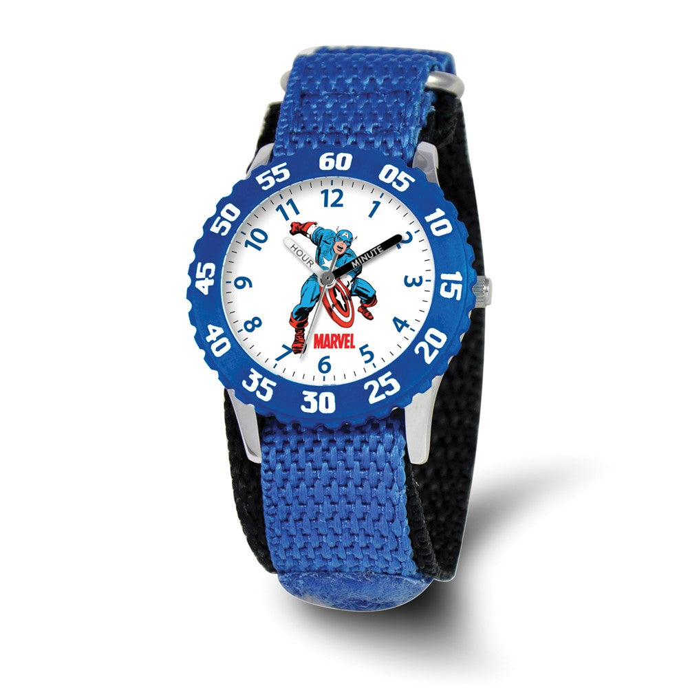 Marvel Boys Captain America Blue Velcro Band Time Teacher Watch, Item W9733 by The Black Bow Jewelry Co.