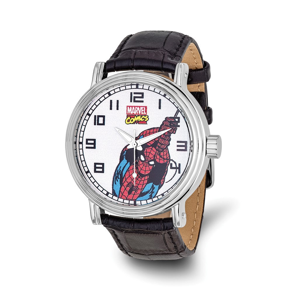 Marvel Adult Size Black Leather Strap Spiderman Watch, Item W9734 by The Black Bow Jewelry Co.