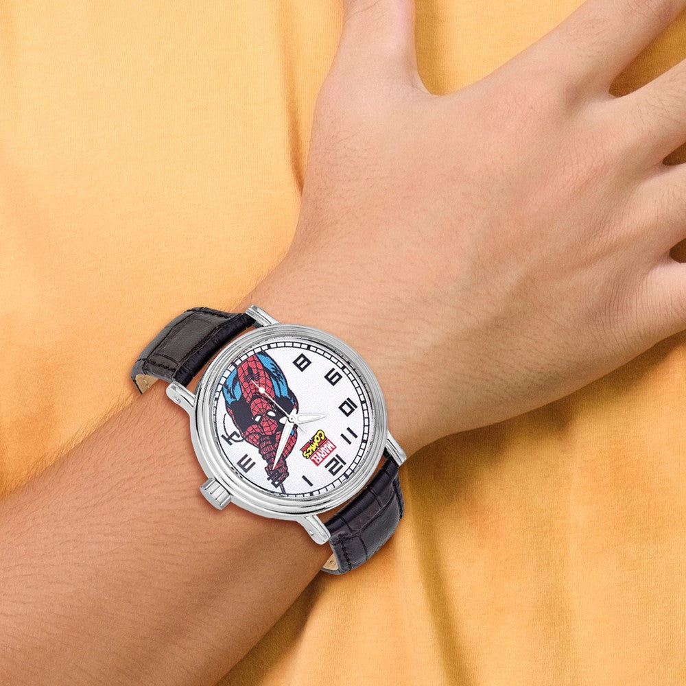 Alternate view of the Marvel Adult Size Black Leather Strap Spiderman Watch by The Black Bow Jewelry Co.