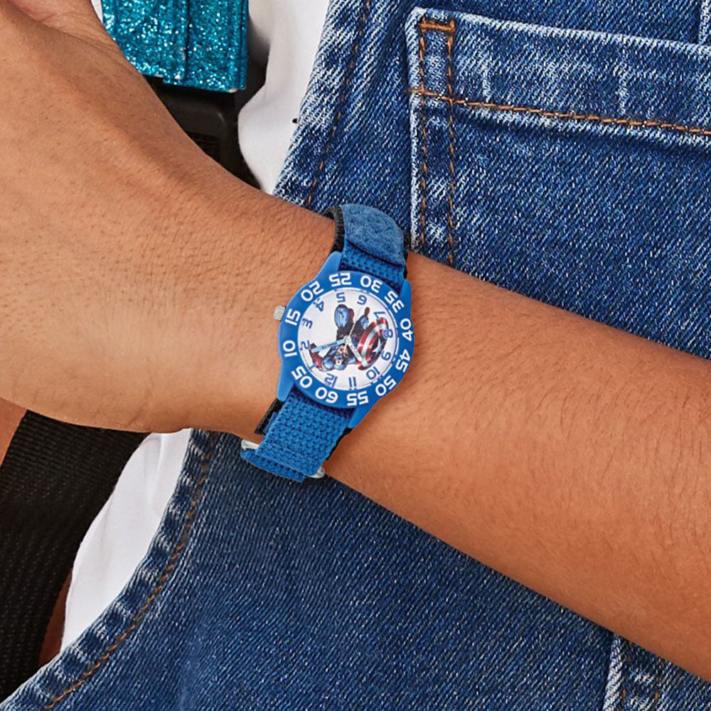Alternate view of the Marvel Adult Size Captain America Blue Nylon Time Teacher Watch by The Black Bow Jewelry Co.