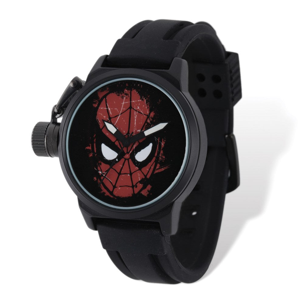 Marvel Adult Size Spiderman Face Black-plated Left Hand Watch, Item W9748 by The Black Bow Jewelry Co.