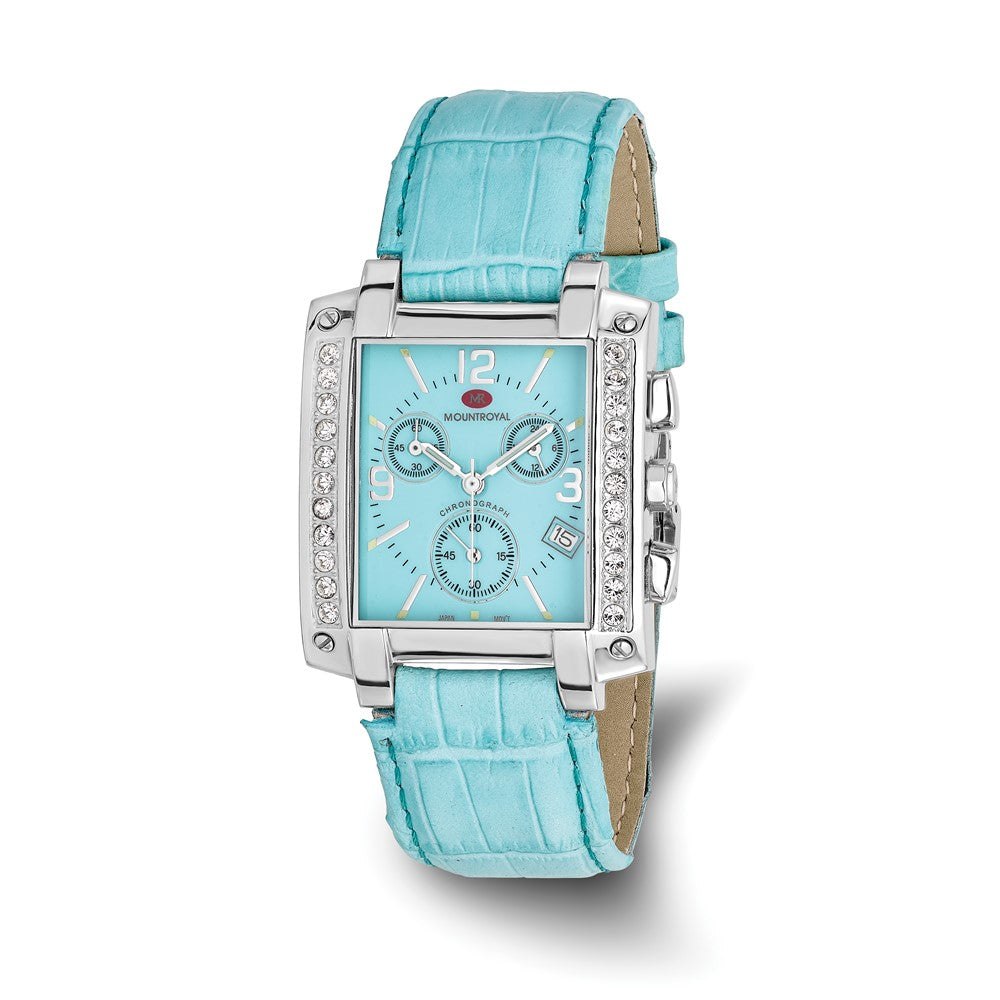 Mountroyal Ladies Blue Leather CZ Chrono Watch, Item W9763 by The Black Bow Jewelry Co.