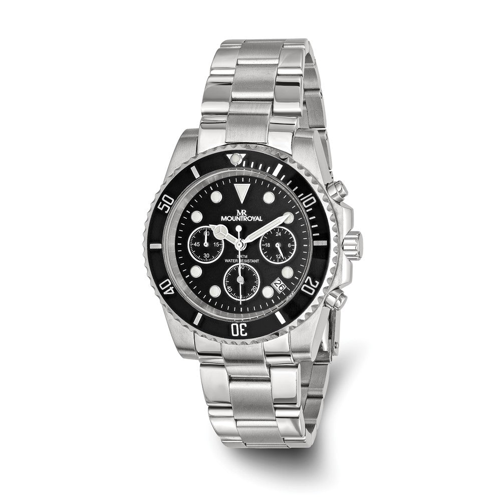 Mountroyal Mens Stainless Steel Black Dial Chrono Divers Watch, Item W9780 by The Black Bow Jewelry Co.