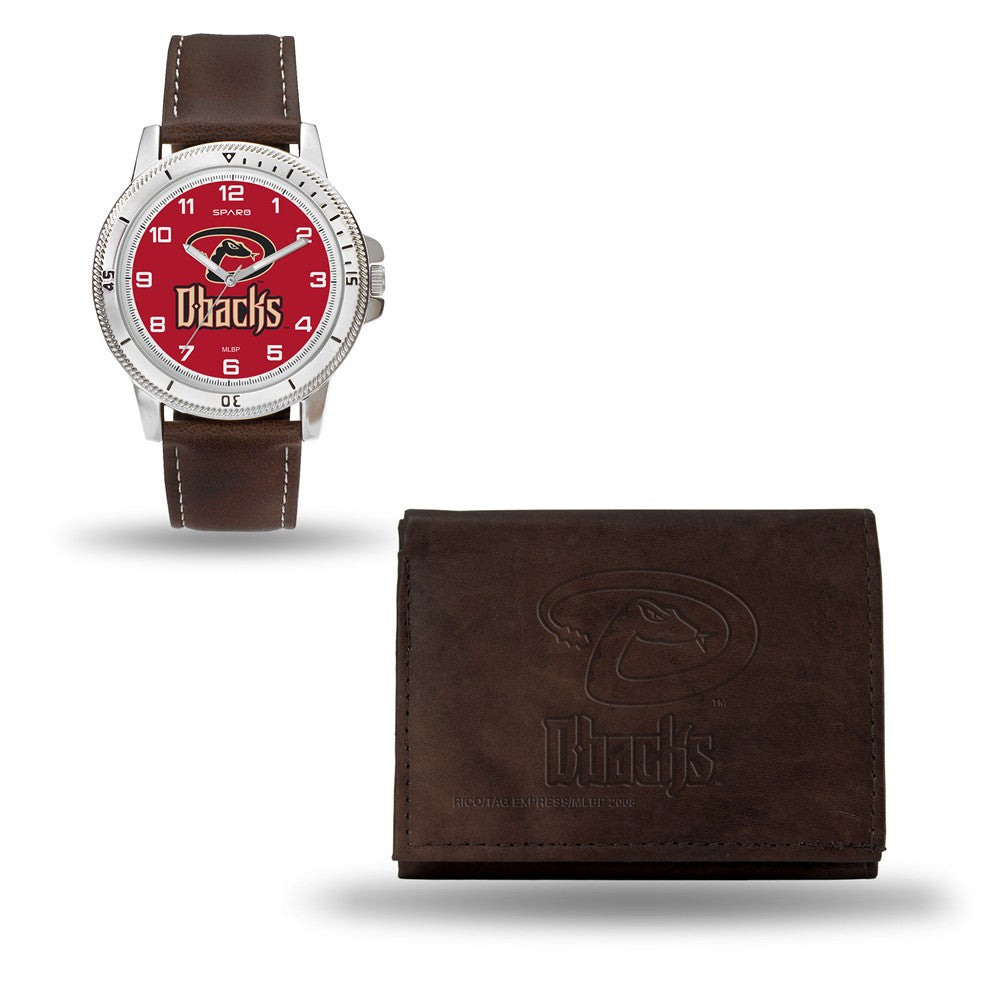 MLB Mens Arizona Diamondbacks Brown Leather Watch/Wallet Set, Item W9825 by The Black Bow Jewelry Co.