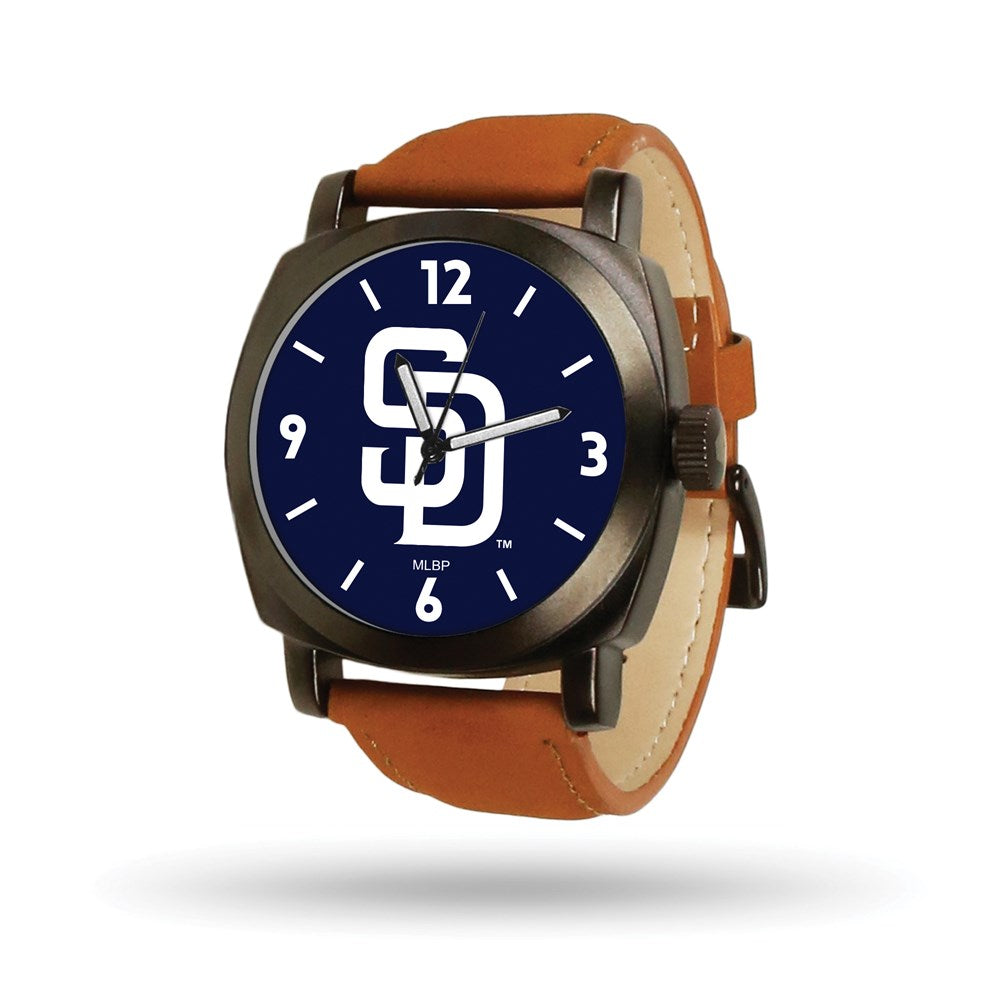 MLB Mens San Diego Padres Brown Leather Knight Watch, Item W9988 by The Black Bow Jewelry Co.