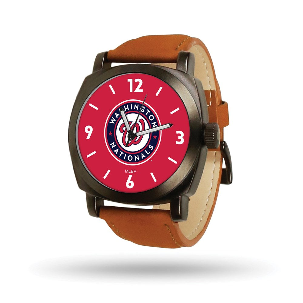 MLB Mens Washington Nationals Brown Leather Knight Watch, Item W9995 by The Black Bow Jewelry Co.