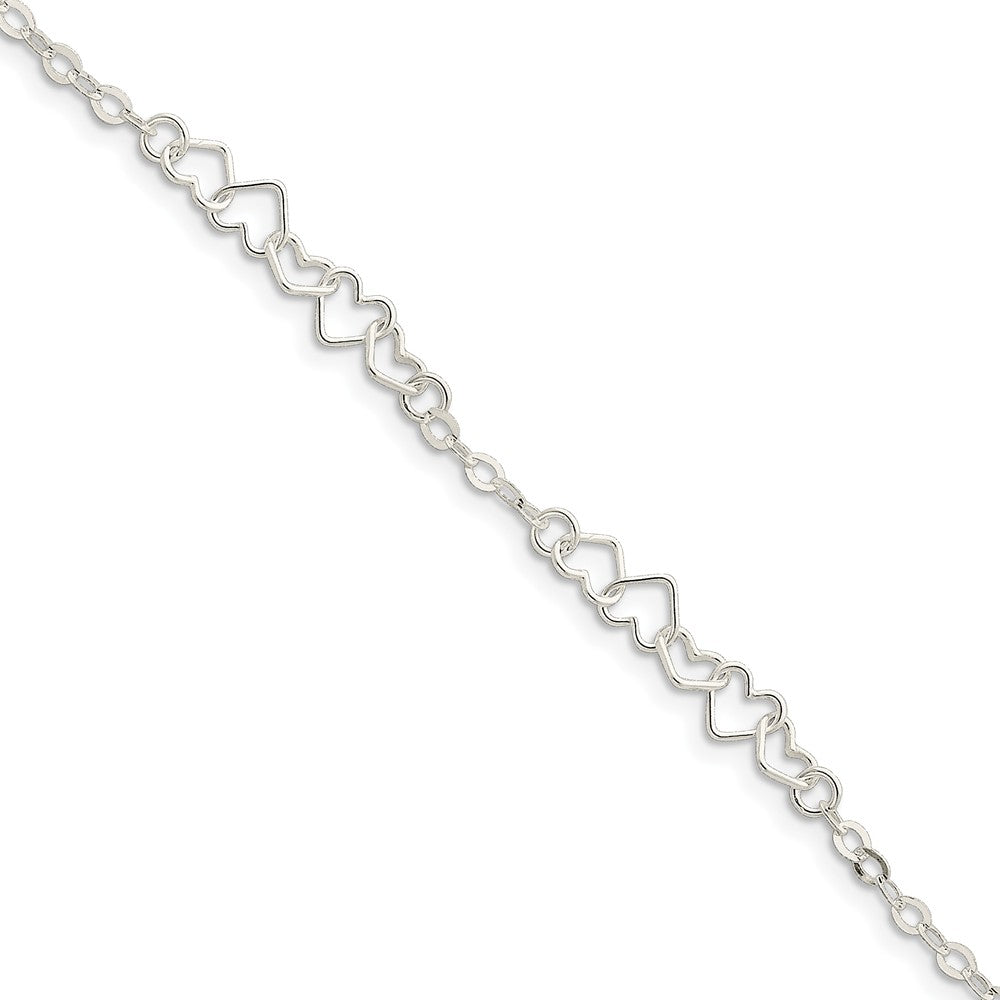 Sterling Silver Chain of Hearts Anklet