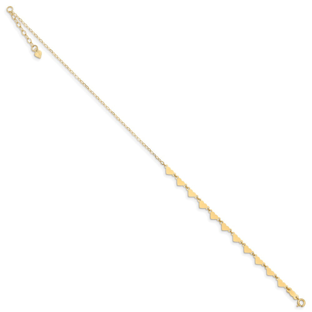 Alternate view of the 14k Yellow Gold Adjustable Heart and Oval Link Chain Anklet, 9 Inch by The Black Bow Jewelry Co.