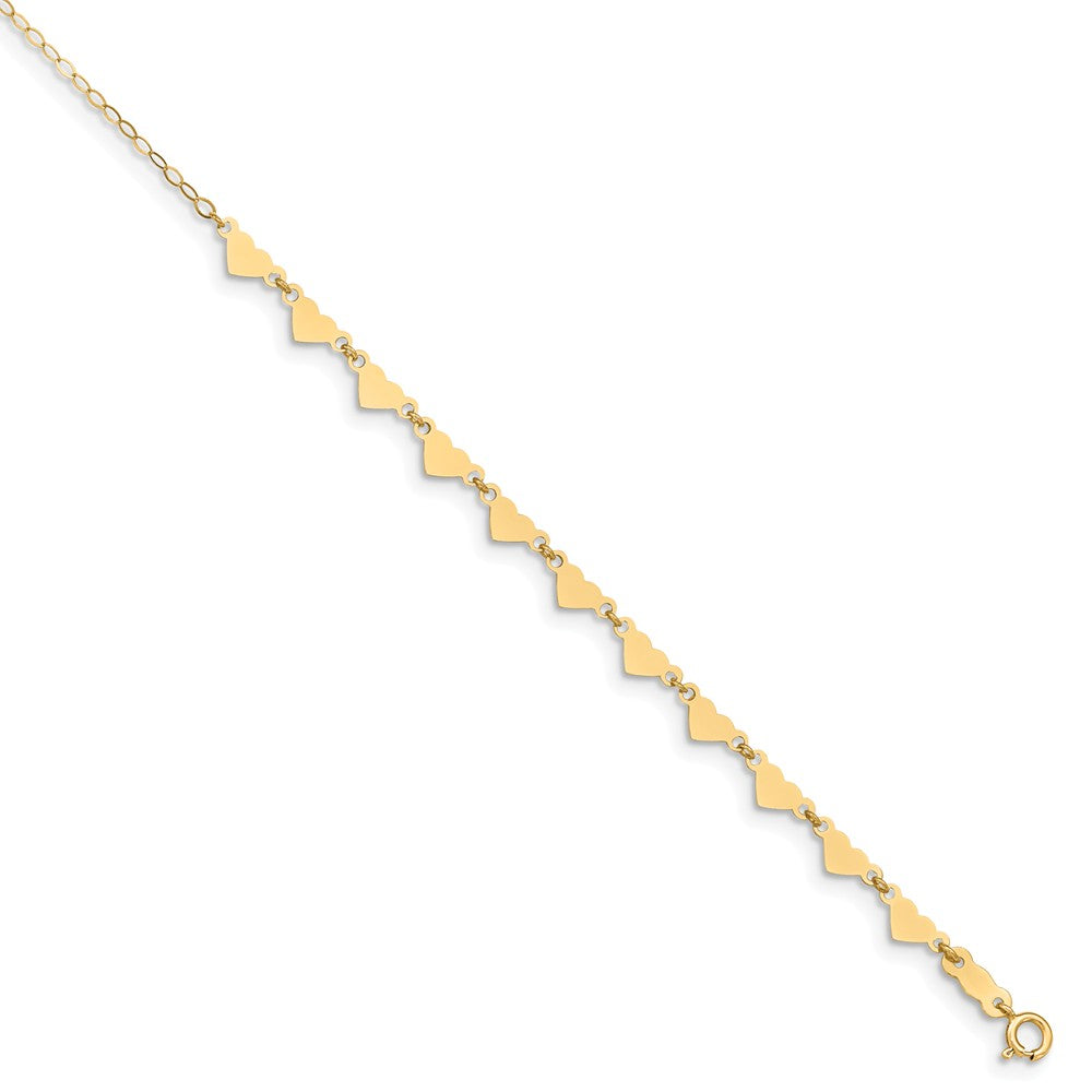 14k Yellow Gold Adjustable Heart and Oval Link Chain Anklet, 9 Inch, Item A8506 by The Black Bow Jewelry Co.