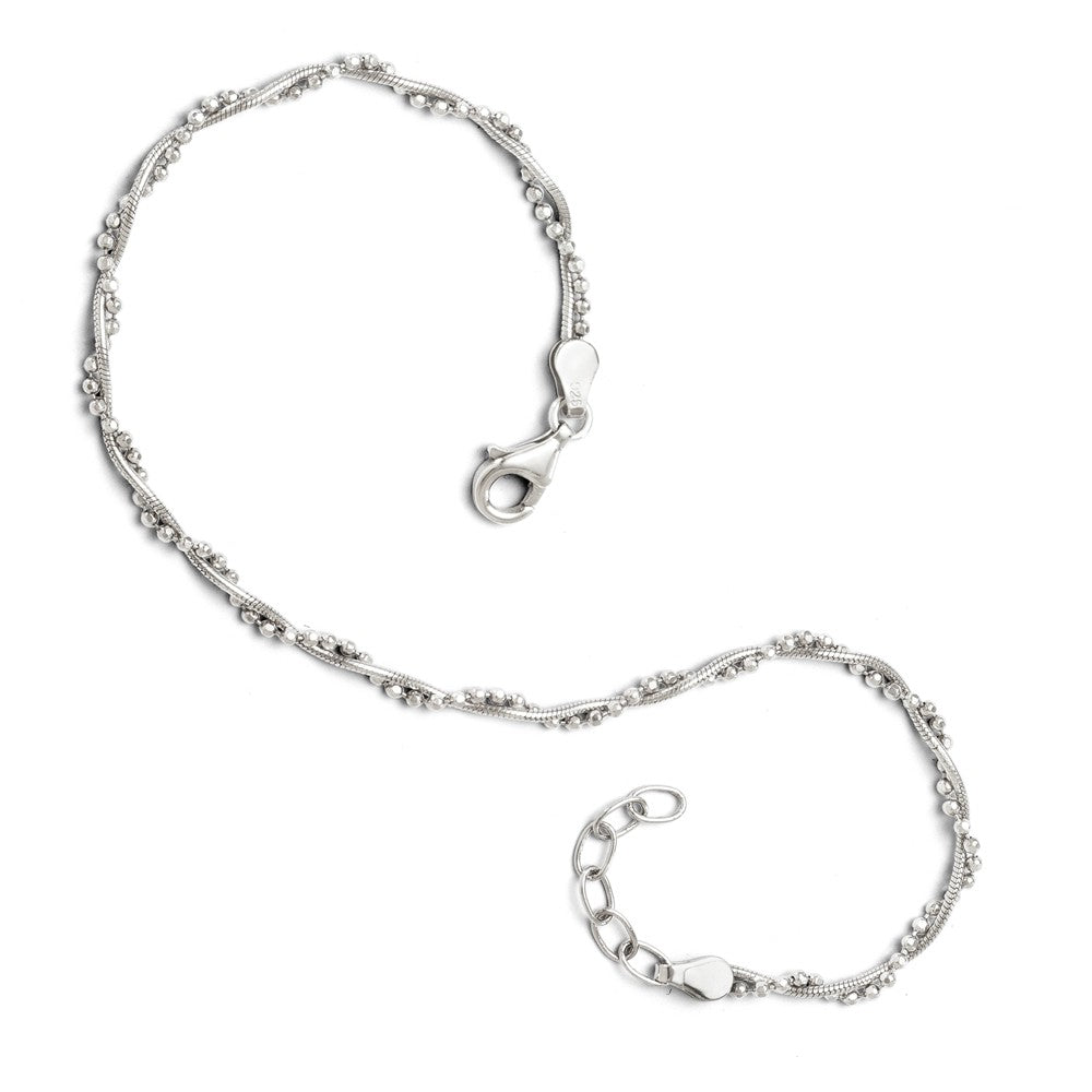 Sterling Silver Twisted Bead and Snake Chain Anklet, 9-10 Inch, Item A8578 by The Black Bow Jewelry Co.