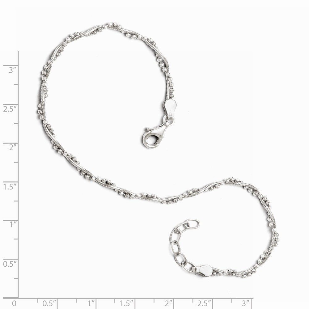 Alternate view of the Sterling Silver Twisted Bead and Snake Chain Anklet, 9-10 Inch by The Black Bow Jewelry Co.