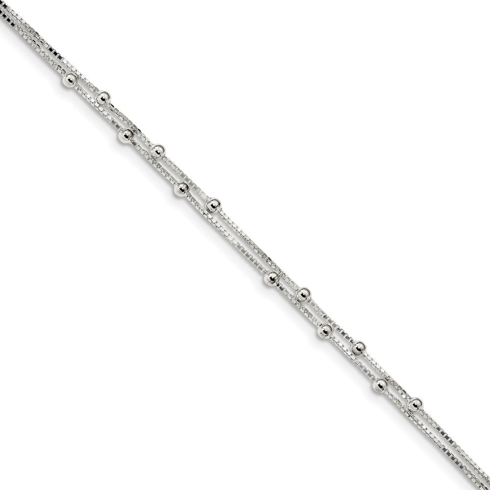 Sterling Silver Beaded 2-Strand 0.8mm Box Chain Anklet, 9-10 Inch, Item A8836 by The Black Bow Jewelry Co.