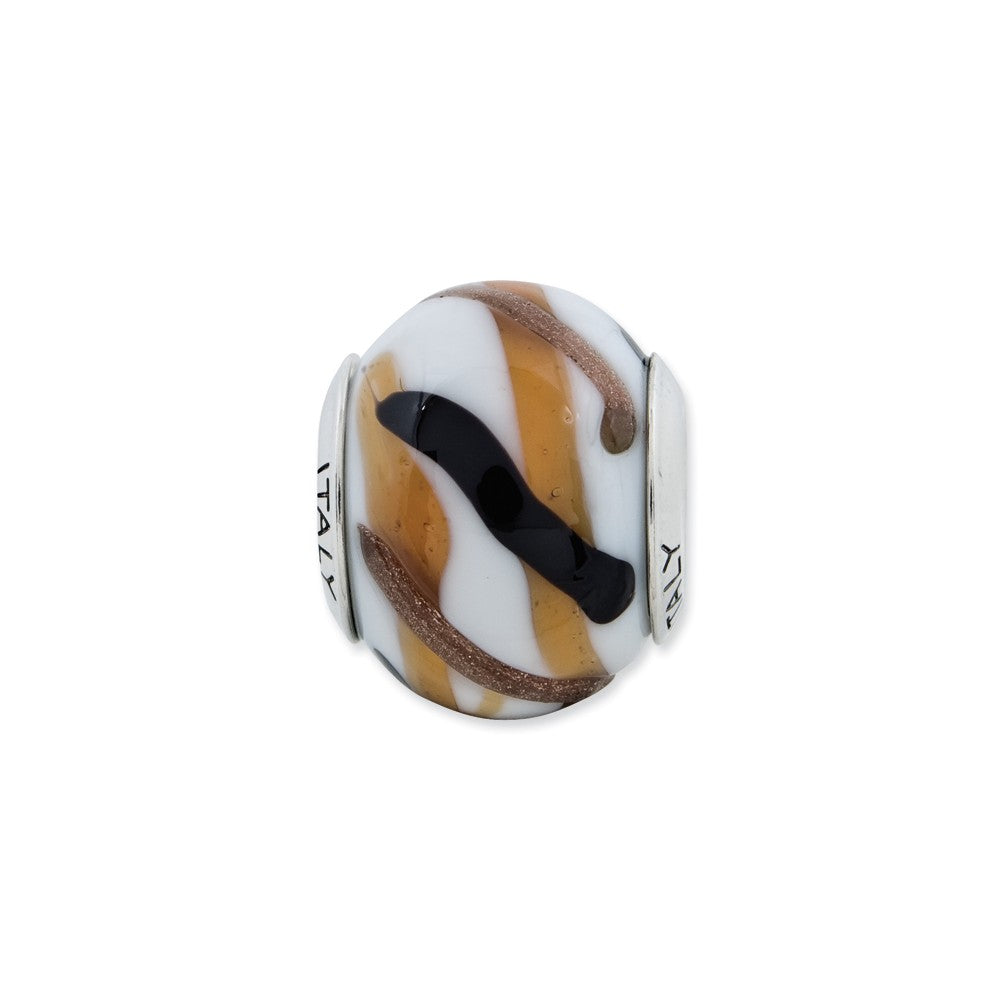 Alternate view of the White/Brown/Black Italian Murano &amp; Sterling Silver Bead Charm, 15mm by The Black Bow Jewelry Co.