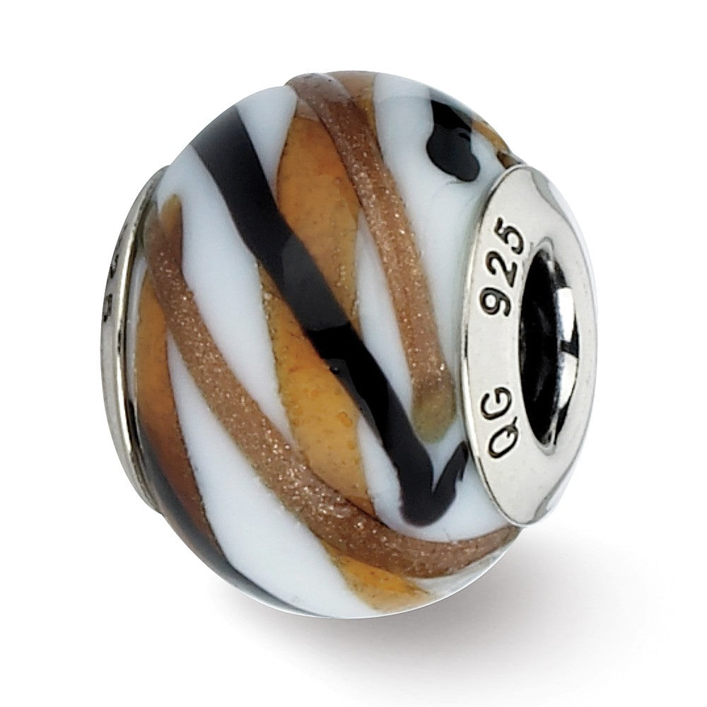 White/Brown/Black Italian Murano &amp; Sterling Silver Bead Charm, 15mm, Item B10200 by The Black Bow Jewelry Co.