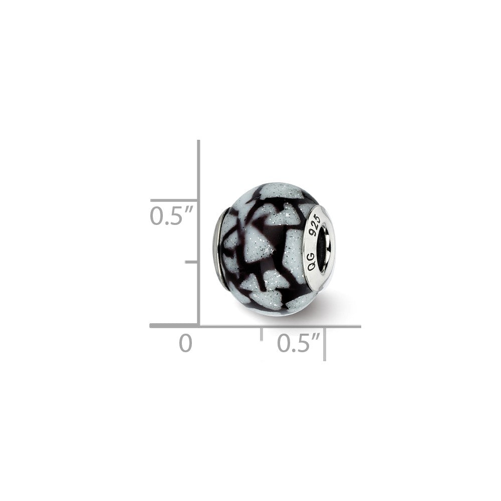 Alternate view of the White, Black, Glitter Overlay Glass &amp; Sterling Silver Bead Charm, 15mm by The Black Bow Jewelry Co.