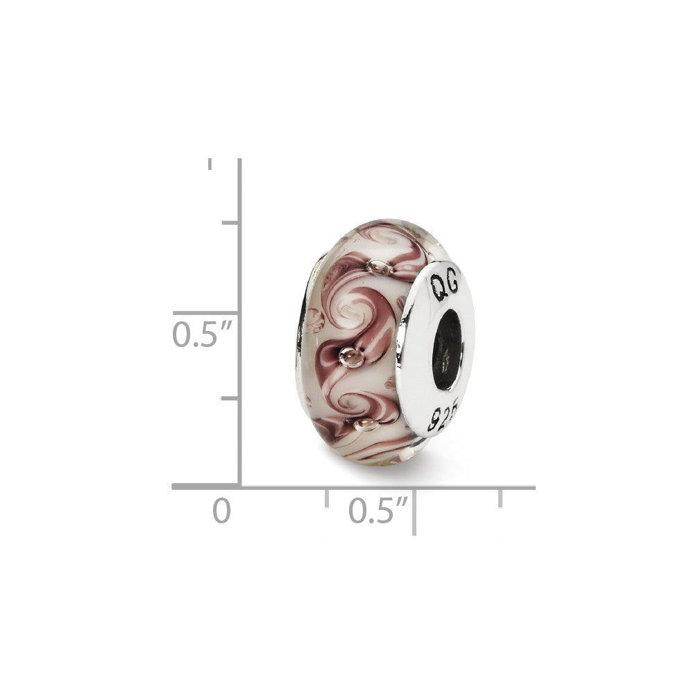 Alternate view of the White, Mauve Swirl Hand-Blown Glass &amp; Sterling Silver Bead Charm, 13mm by The Black Bow Jewelry Co.