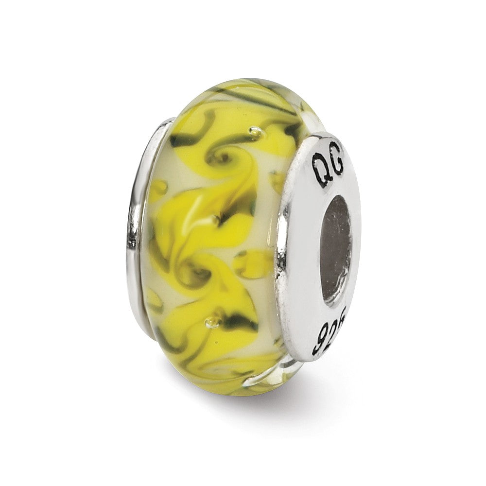Yellow, Green, White Swirl Glass &amp; Sterling Silver Bead Charm, 13mm, Item B10293 by The Black Bow Jewelry Co.