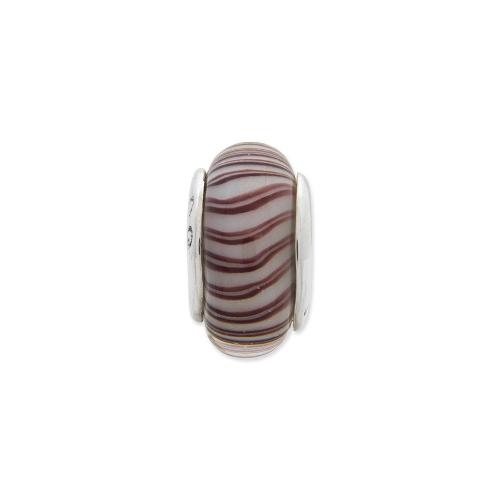 Alternate view of the White/Mauve Hand-Blown Glass &amp; Sterling Silver Bead Charm, 13mm by The Black Bow Jewelry Co.
