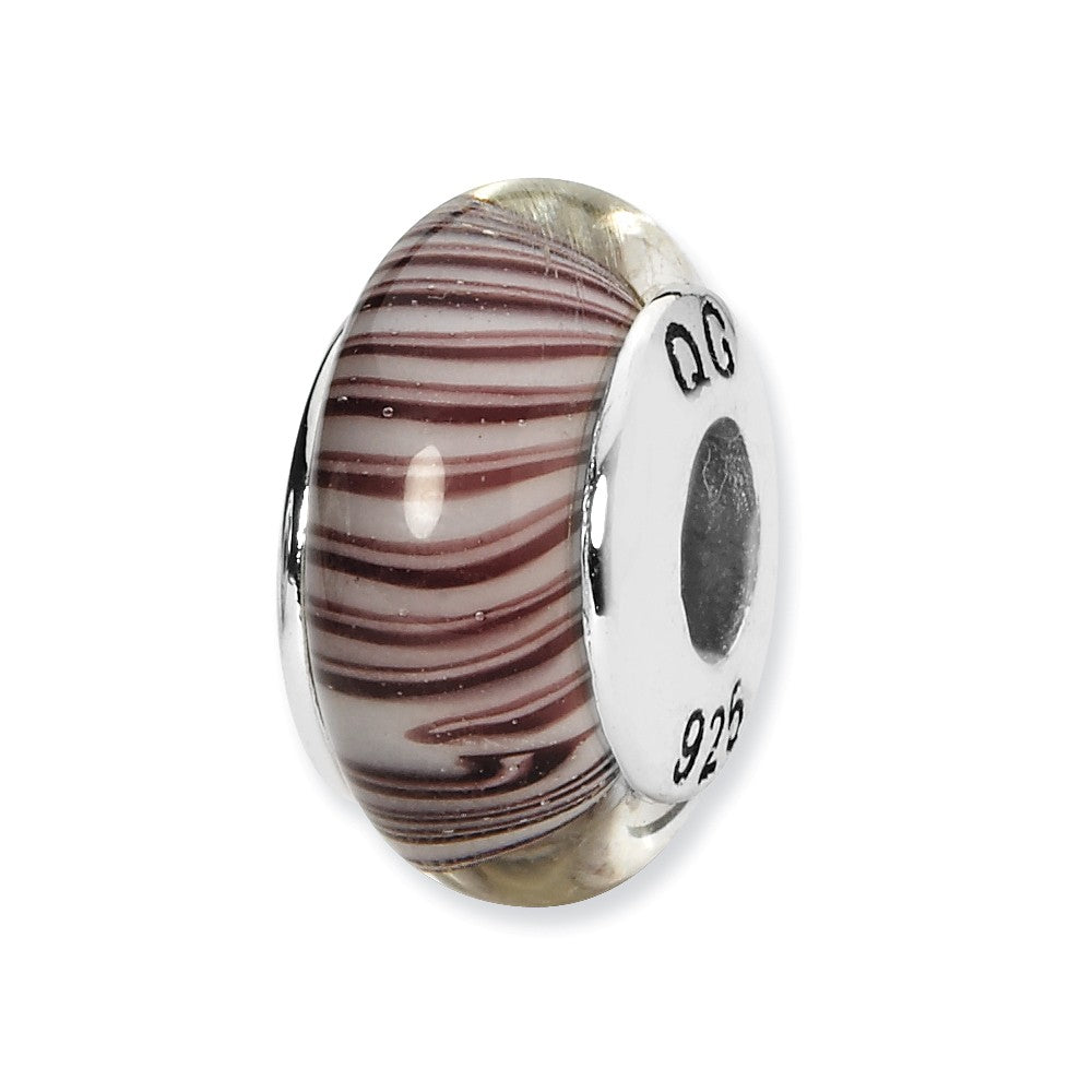 White/Mauve Hand-Blown Glass &amp; Sterling Silver Bead Charm, 13mm, Item B10333 by The Black Bow Jewelry Co.