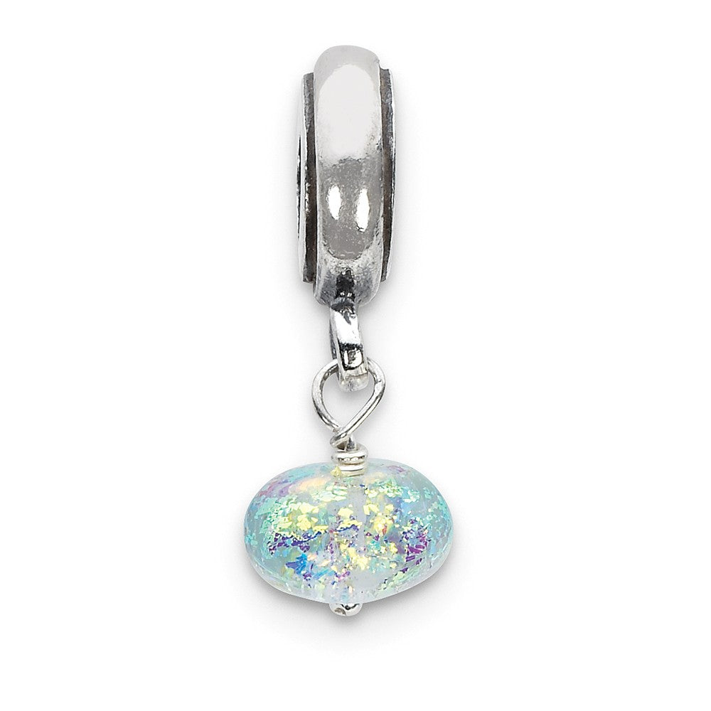 Dichroic Glass &amp; Sterling Silver Yellow Dangle Bead Charm, Item B10486 by The Black Bow Jewelry Co.