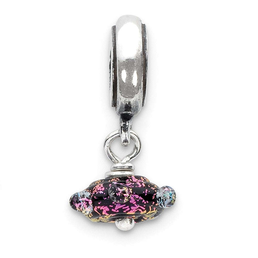 Dichroic Glass &amp; Sterling Silver Textured Purple Dangle Bead Charm, Item B10494 by The Black Bow Jewelry Co.