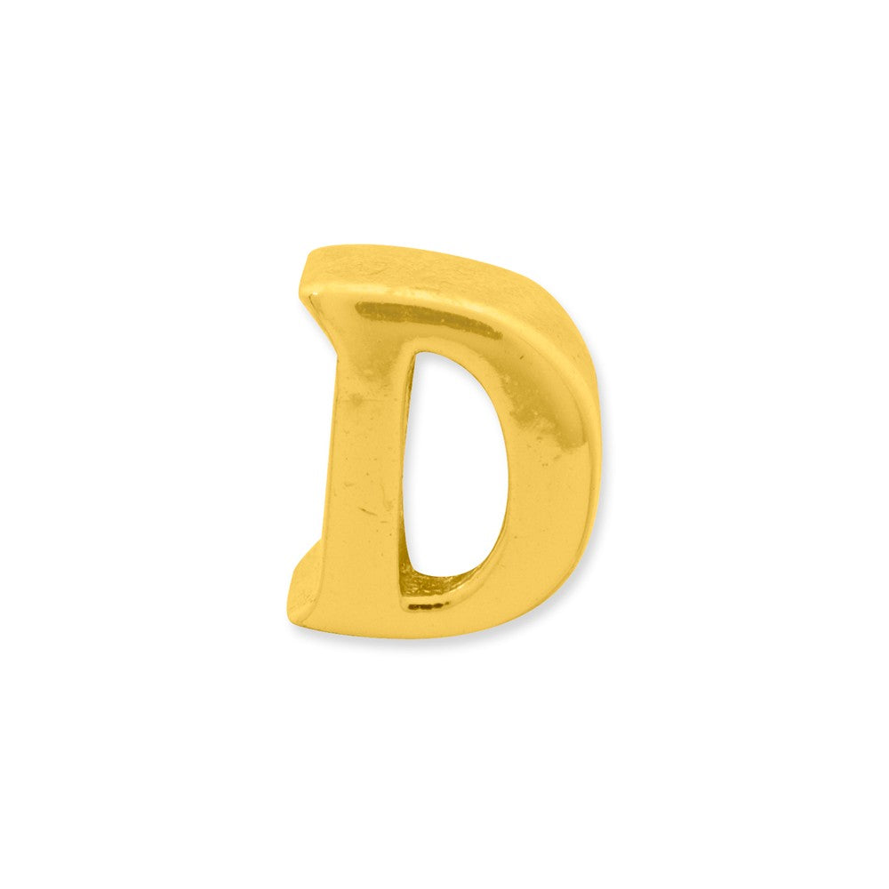 Alternate view of the Letter D Bead Charm in 14k Yellow Gold Plated Sterling Silver by The Black Bow Jewelry Co.