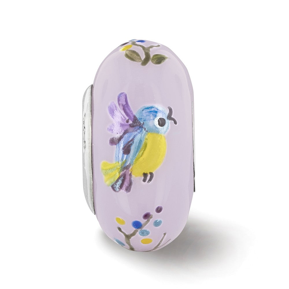 Alternate view of the Fenton Lilac TJ Bird Floral Glass &amp; Sterling Silver Bead Charm by The Black Bow Jewelry Co.