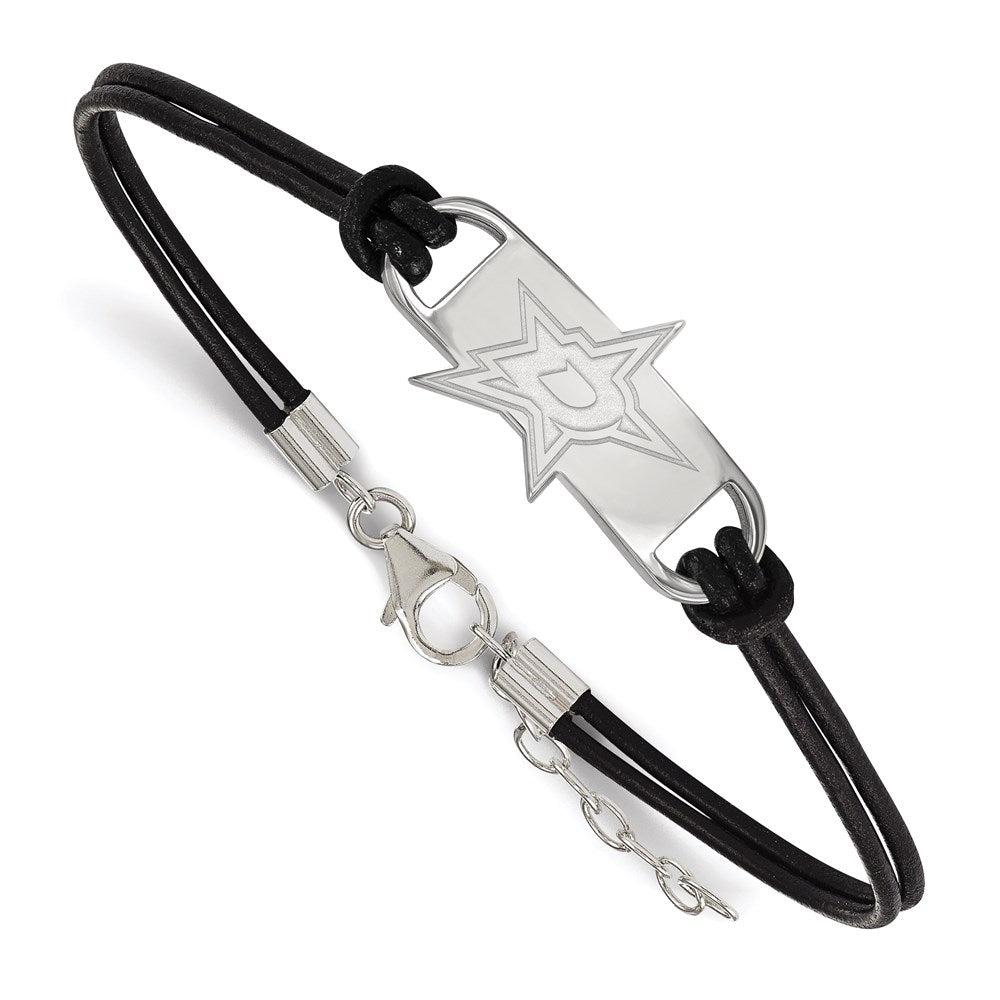 Sterling Silver &amp; Leather NHL Dallas Stars Adj. Bracelet, Item B15823 by The Black Bow Jewelry Co.