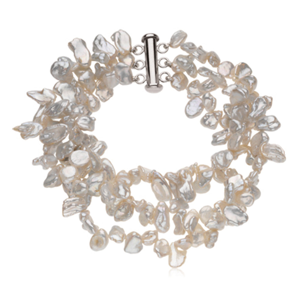 White FW Cultured Keshi Pearl &amp; Sterling Silver 7.5 Inch Bracelet, Item B8088 by The Black Bow Jewelry Co.