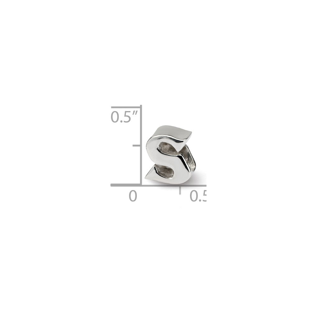 Alternate view of the Sterling Silver Letter S Polished Bead Charm, 10mm by The Black Bow Jewelry Co.