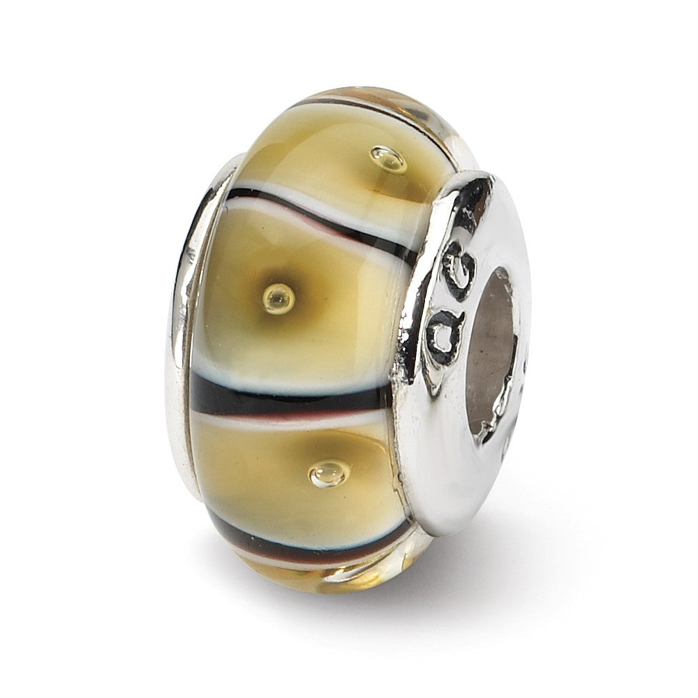 Yellow Striped Glass Sterling Silver Bead Charm, Item B9159 by The Black Bow Jewelry Co.