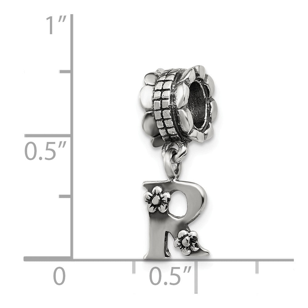 Alternate view of the Sterling Silver Letter R, Dangle Bead Charm by The Black Bow Jewelry Co.