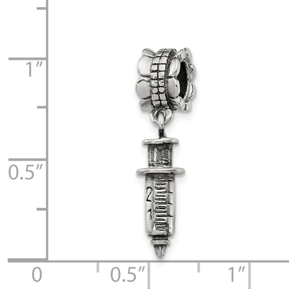 Alternate view of the Sterling Silver Syringe Dangle Bead Charm by The Black Bow Jewelry Co.