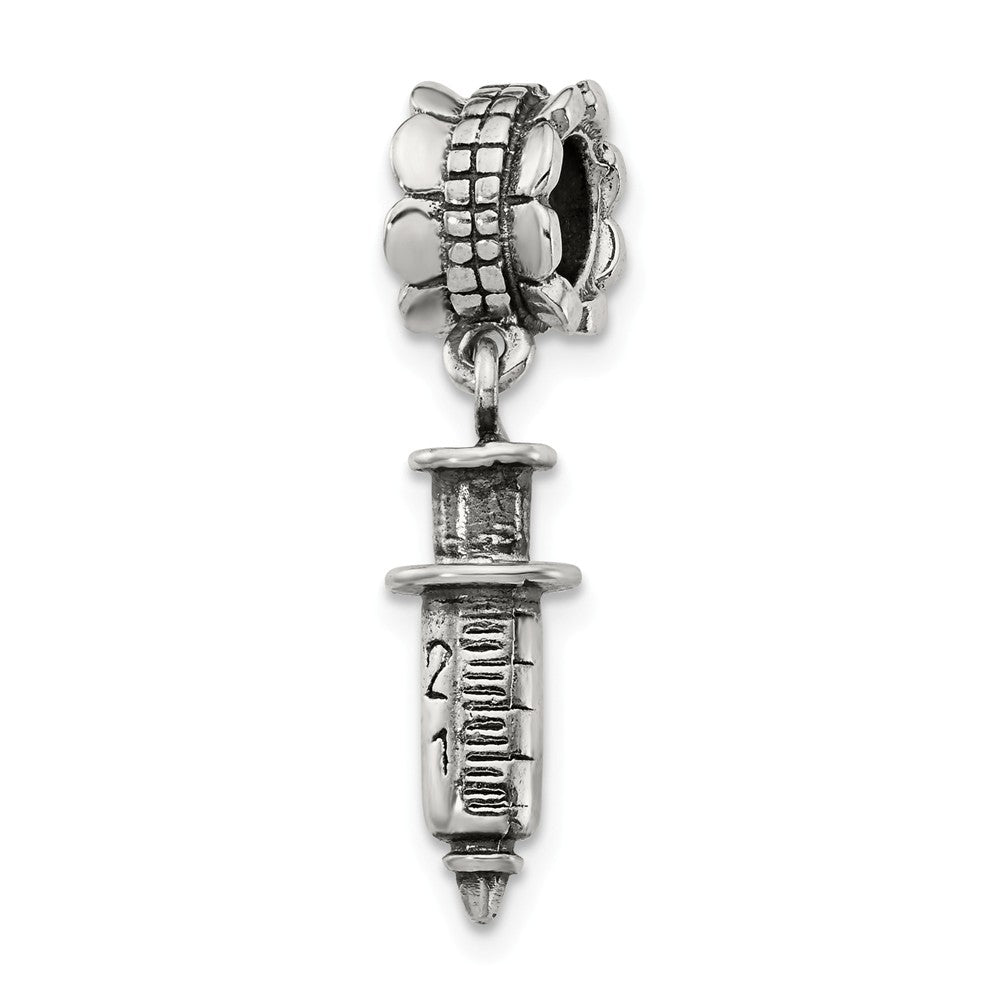 Sterling Silver Syringe Dangle Bead Charm, Item B9823 by The Black Bow Jewelry Co.