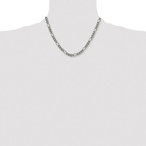 Alternate view of the Men&#39;s 7mm Titanium Polished Classic Figaro Chain Necklace by The Black Bow Jewelry Co.