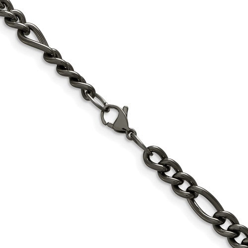 Alternate view of the Men&#39;s 7mm Titanium Polished Classic Figaro Chain Necklace by The Black Bow Jewelry Co.