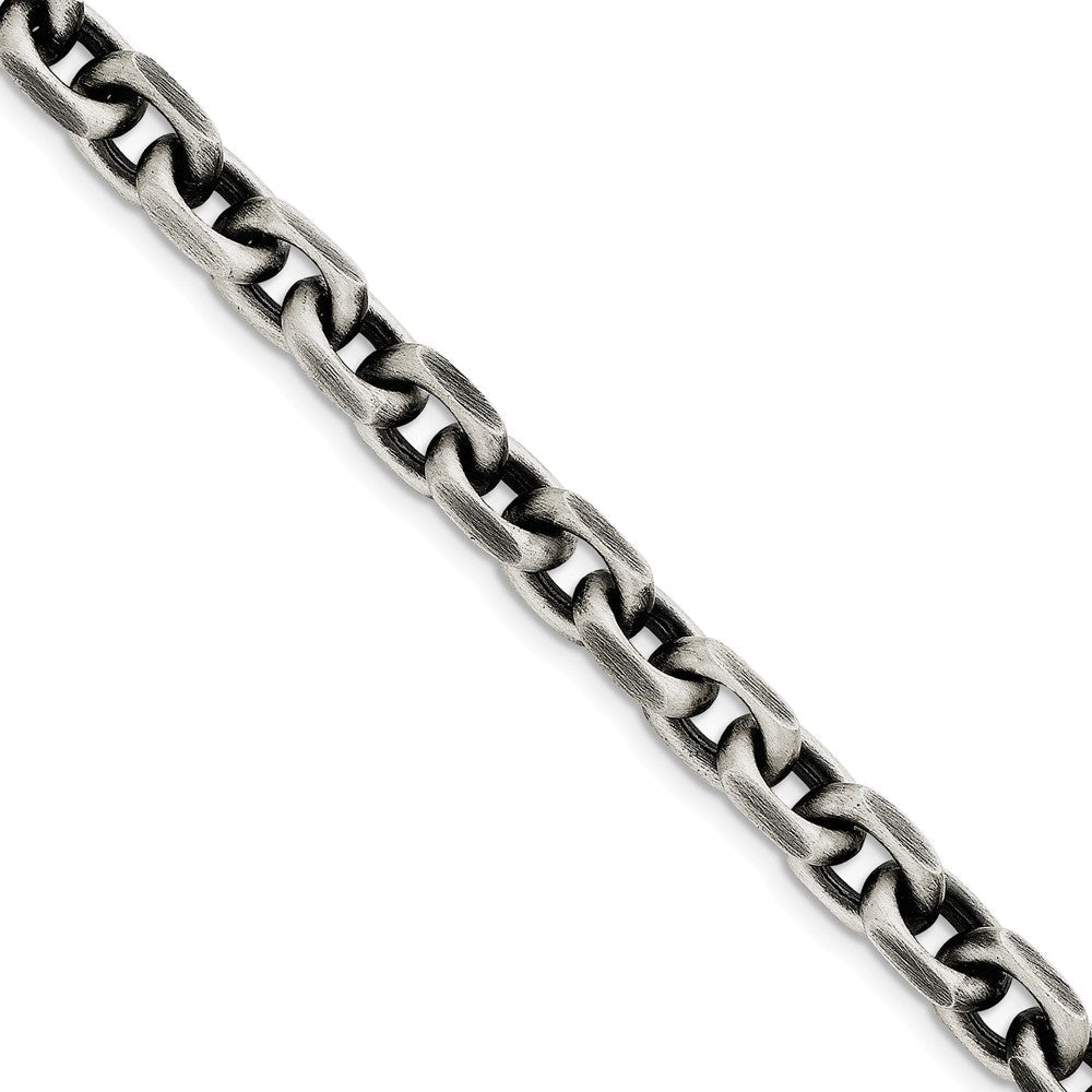 Men&#39;s 8.6mm, Sterling Silver Antiqued Cable Chain Bracelet, 8.5 Inch, Item C8732-085 by The Black Bow Jewelry Co.
