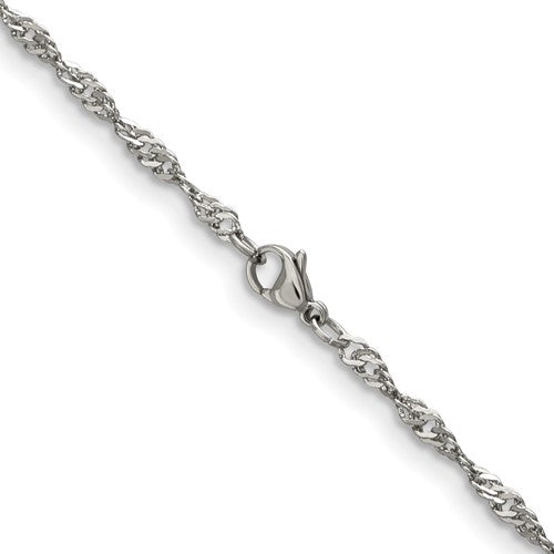 Alternate view of the 3mm Stainless Steel Singapore Chain Necklace by The Black Bow Jewelry Co.