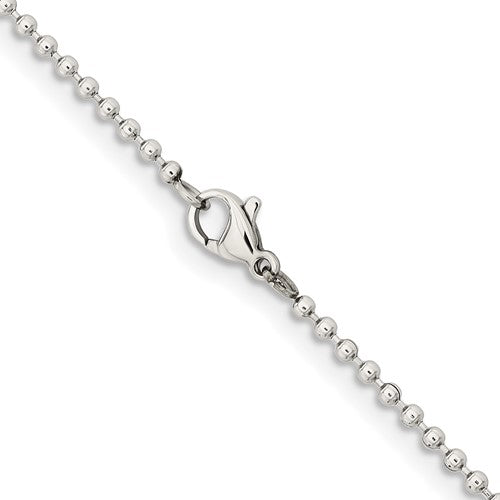 Alternate view of the 2mm Stainless Steel Beaded Chain Necklace by The Black Bow Jewelry Co.
