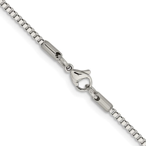 Alternate view of the 2mm Stainless Steel Box Chain Necklace by The Black Bow Jewelry Co.