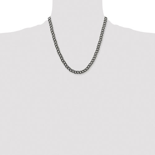 Alternate view of the Men&#39;s 7.5mm Stainless Steel Antiqued Curb Chain Necklace by The Black Bow Jewelry Co.