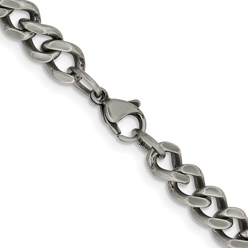 Men&#39;s 7.5mm Stainless Steel Antiqued Curb Chain Necklace, Item C9665 by The Black Bow Jewelry Co.