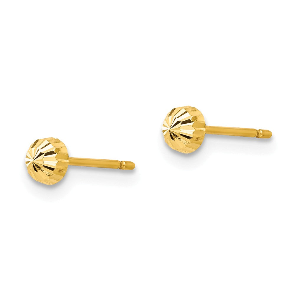 Alternate view of the 3mm Diamond-cut Half-Ball Post Earrings in 14k Yellow Gold by The Black Bow Jewelry Co.
