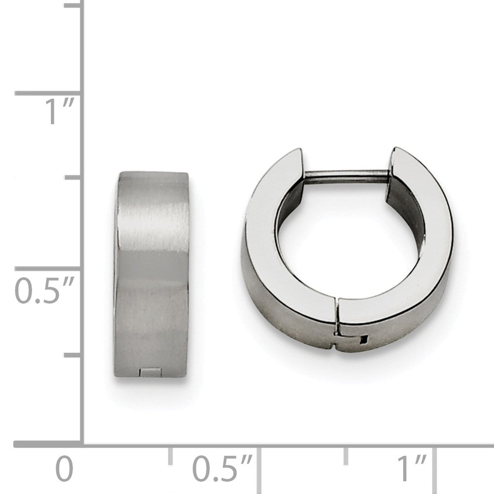 Alternate view of the Stainless Steel Brushed Hinged Huggie Round Hoop Earrings, 5.5 x 13mm by The Black Bow Jewelry Co.