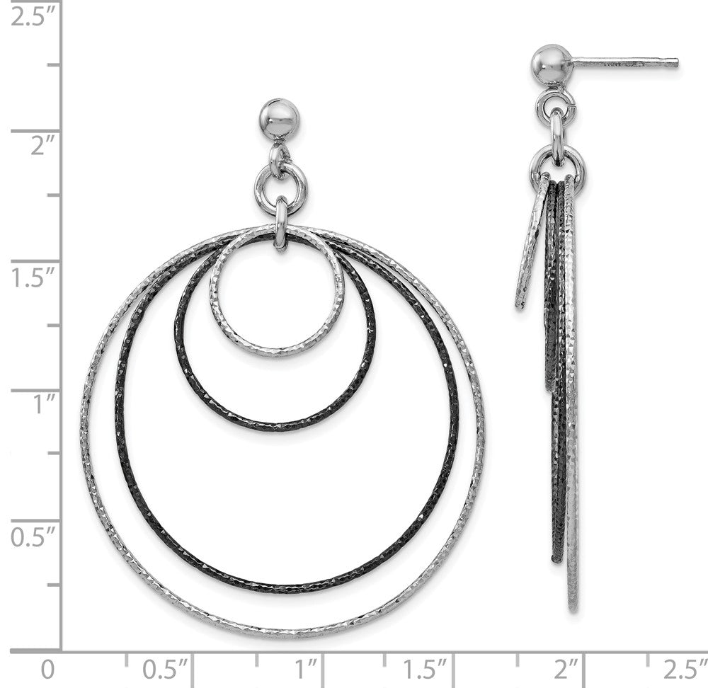 Alternate view of the Two-Tone Diamond-cut Multi Circle Dangle Earrings in Sterling Silver by The Black Bow Jewelry Co.