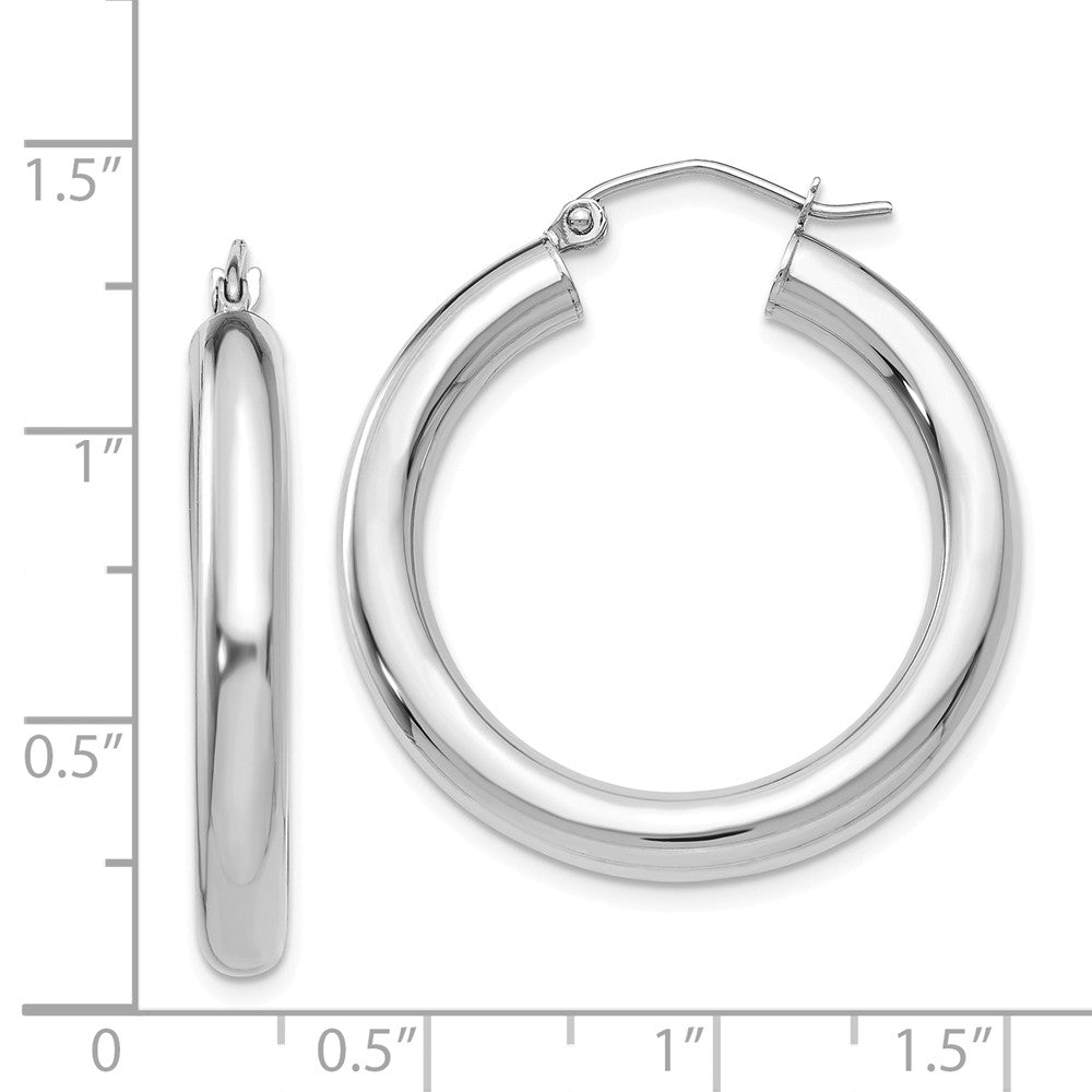 Alternate view of the 4mm x 30mm 14k White Gold Classic Round Hoop Earrings by The Black Bow Jewelry Co.