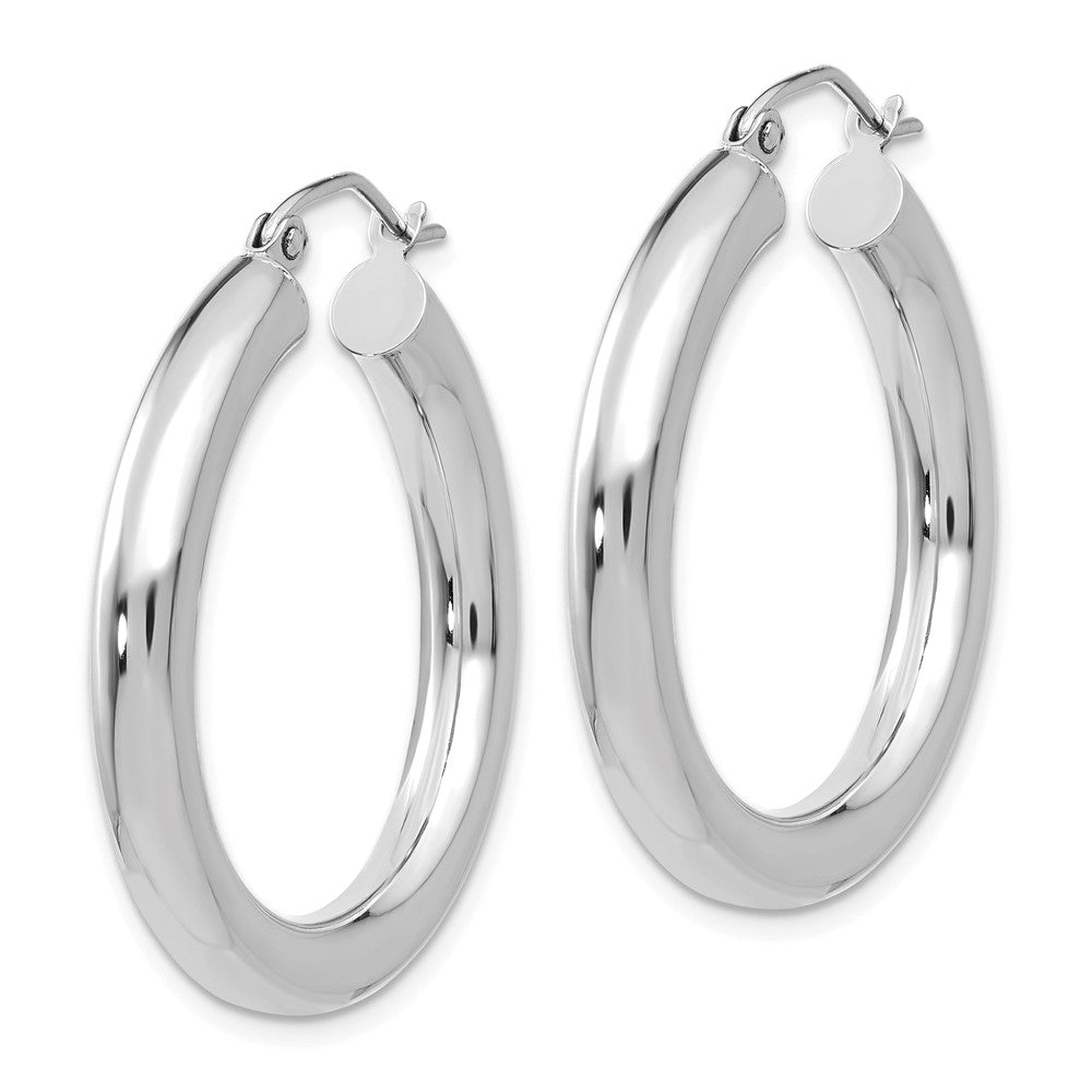 Alternate view of the 4mm x 30mm 14k White Gold Classic Round Hoop Earrings by The Black Bow Jewelry Co.