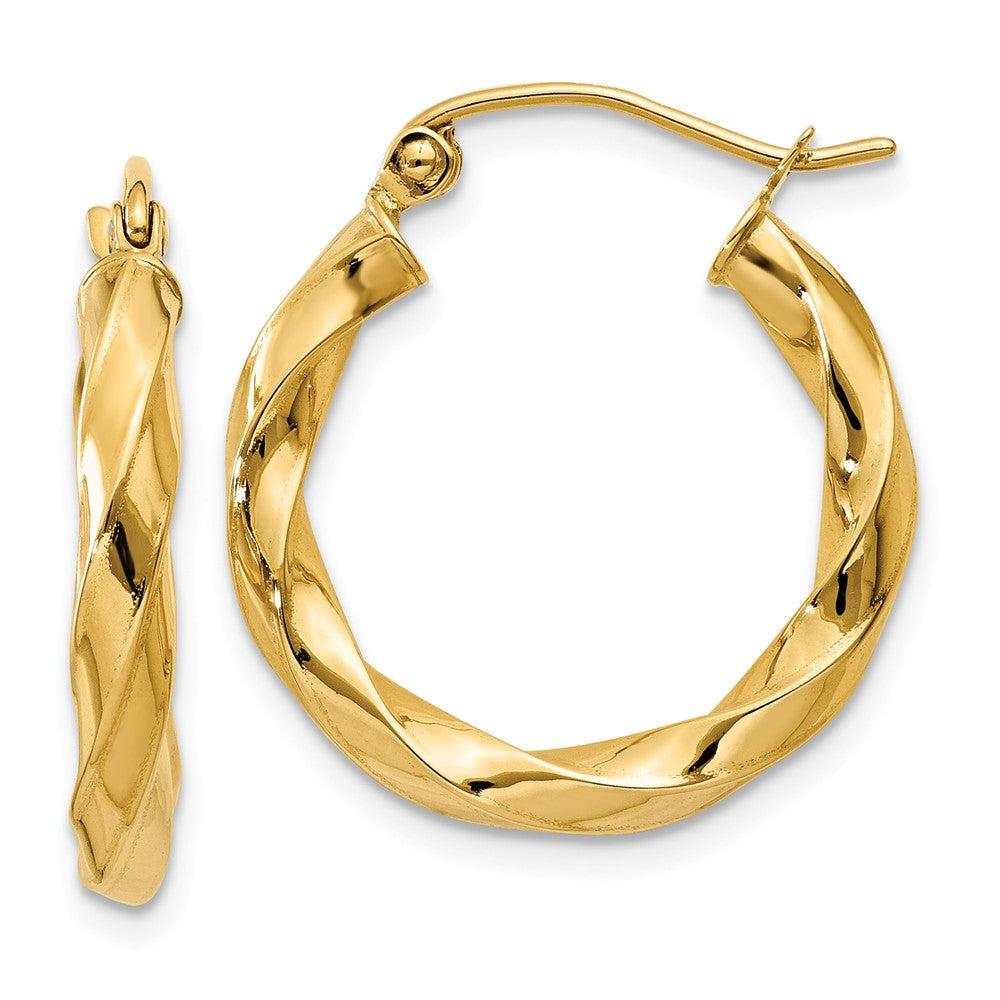 3mm x 22mm Polished 14k Yellow Gold Medium Twisted Round Hoop Earrings, Item E13496 by The Black Bow Jewelry Co.
