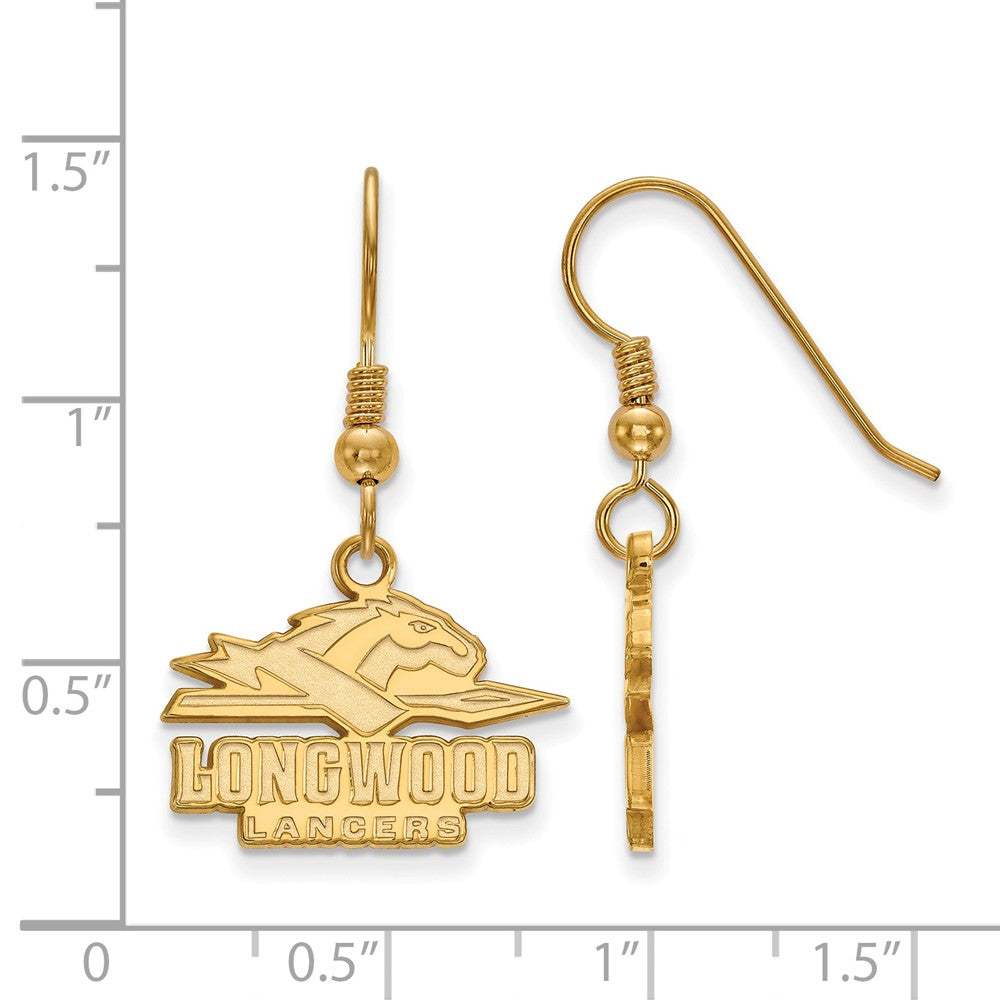 Alternate view of the 14k Gold Plated Silver Longwood University Small Dangle Earrings by The Black Bow Jewelry Co.