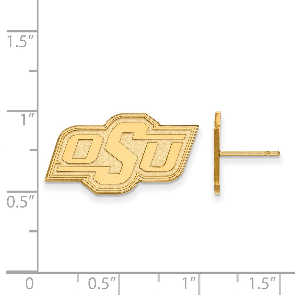 Alternate view of the 14k Gold Plated Silver Oklahoma State University Post Earrings by The Black Bow Jewelry Co.